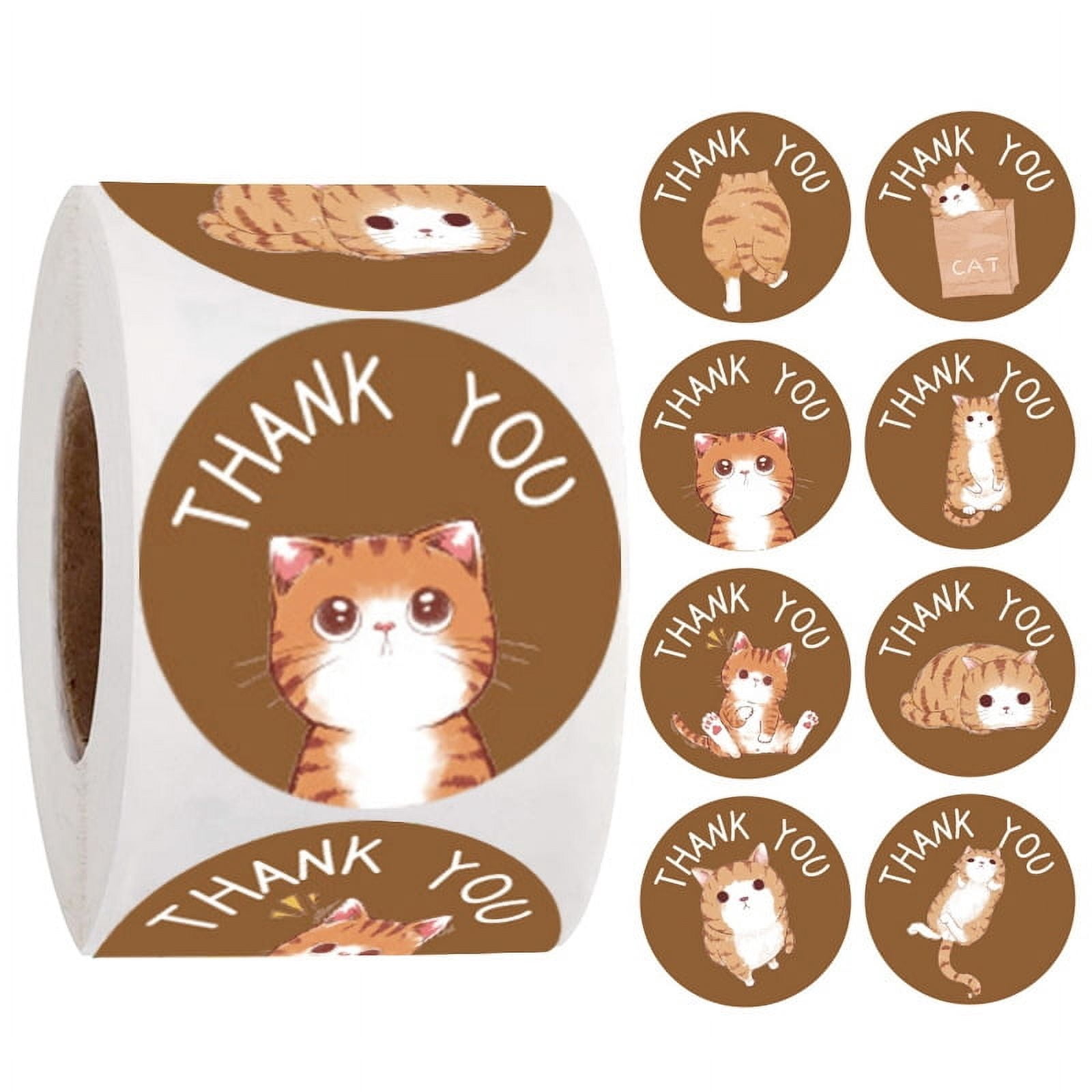 10Roll Thank You Stickers Roll Adhesive Paper Tape Round Stickers for Card-Making Scrapbooking Diary Planner Envelope & Notebooks Cat Pattern 1 inch(25mm) 500pcs/roll