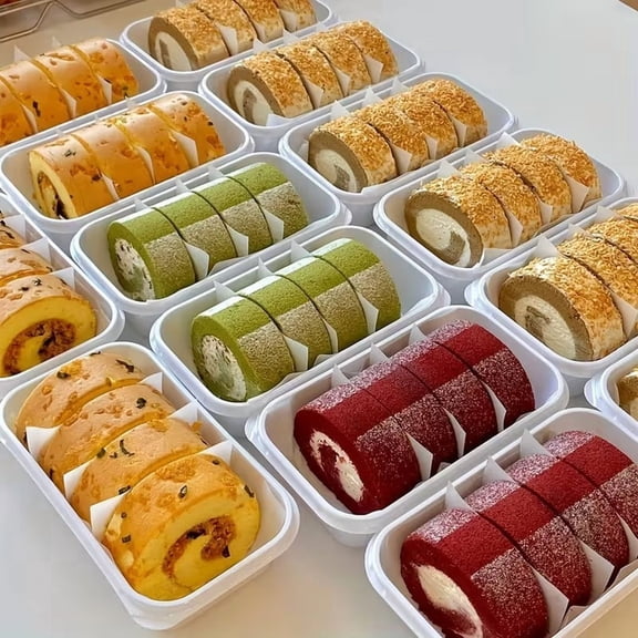 10SET Transparent PET Cake Roll Boxes with Dividers Leakproof Packaging