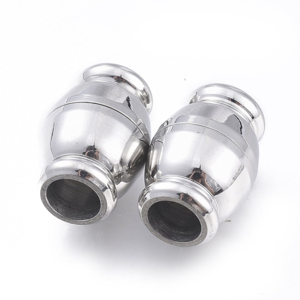10Set 304 Stainless Steel Magnetic Clasps with Glue-in Ends Column Stainless Steel Color 18x12x12mm Hole: 6mm