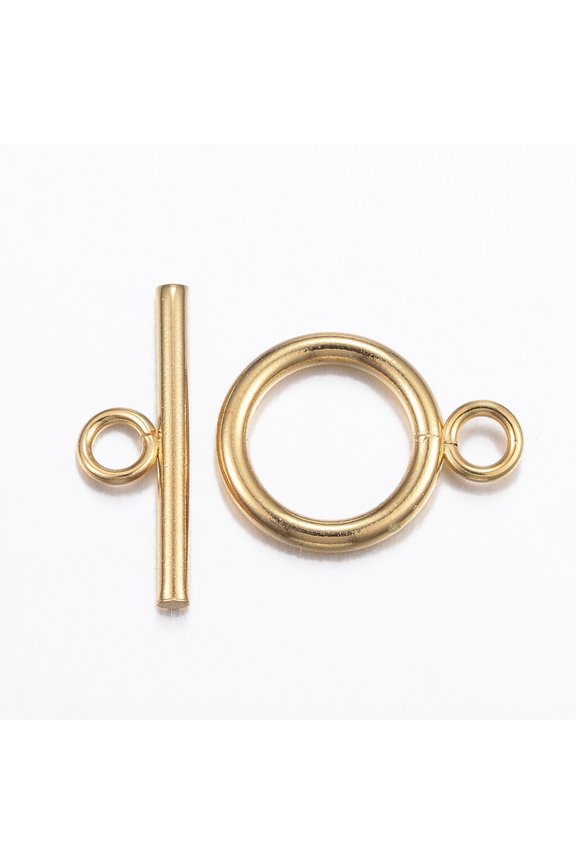 10Set 304 Stainless Steel Toggle Clasps Real 18k Gold Plated Ring Toggle T Bar Clasps Sets Toggle Clasps Connectors for Handmade Necklace Bracelet Jewelry Making Ring: 18.5x13.5x2mm DIY