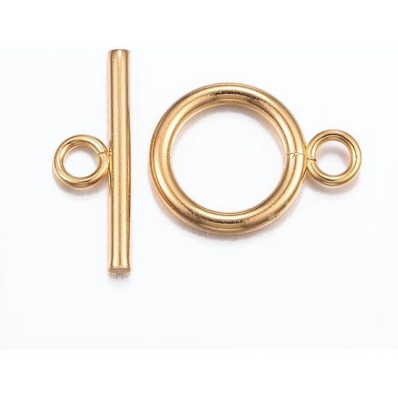 10Set 304 Stainless Steel Toggle Clasps Real 18k Gold Plated Ring Toggle T Bar Clasps Sets Toggle Clasps Connectors for Handmade Necklace Bracelet Jewelry Making Ring: 18.5x13.5x2mm Making DIY
