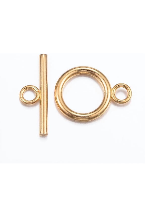 10Set 304 Stainless Steel Toggle Clasps Real 18k Gold Plated Ring Toggle T Bar Clasps Sets Toggle Clasps Connectors