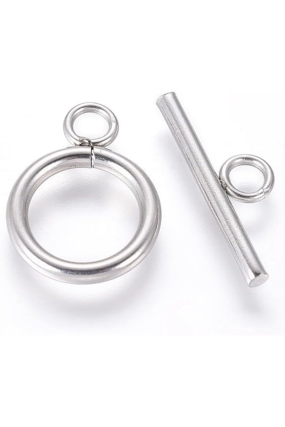 10Set 304 Stainless Steel Toggle Clasps Ring Toggle T Bar Clasps Sets Stainless Steel Color Metal Bar and Ring Clasps for Necklace Bracelet Jewelry Making Ring: 18.5x13.5x2mm