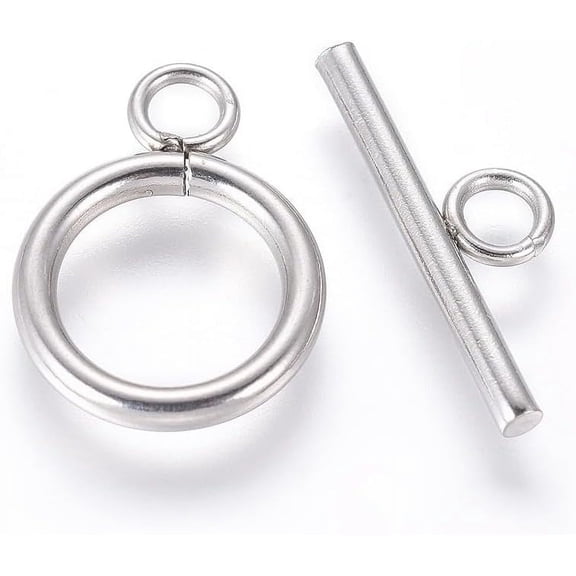 10Set 304 Stainless Steel Toggle Clasps Ring Toggle T Bar Clasps Sets Stainless Steel Color Metal Bar and Ring Clasps for Necklace Bracelet Jewelry Making Ring: 18.5x13.5x2mm diy