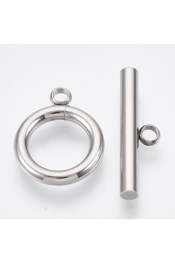 10Set 304 Stainless Steel Toggle Clasps Toggle Clasps Connectors Stainless Steel Color Metal Bar and Ring Clasps Toggle Findings for Necklace Bracelet Jewelry Making Ring: 15x12x2mm