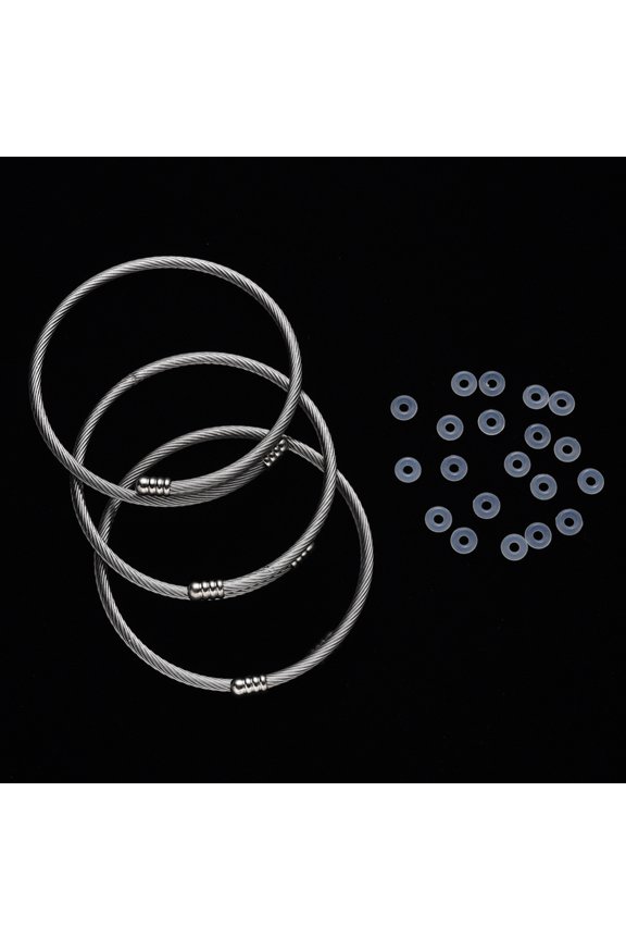 10Set Adjustable 304 Stainless Steel Bangle Making with Brass Cord Ends & Rubber O Rings Stainless Steel Color 3mm Inner Diameter: 2-1/4 inch(5.6cm) Bangle 10pcs Rubber O Rings: 20pcs