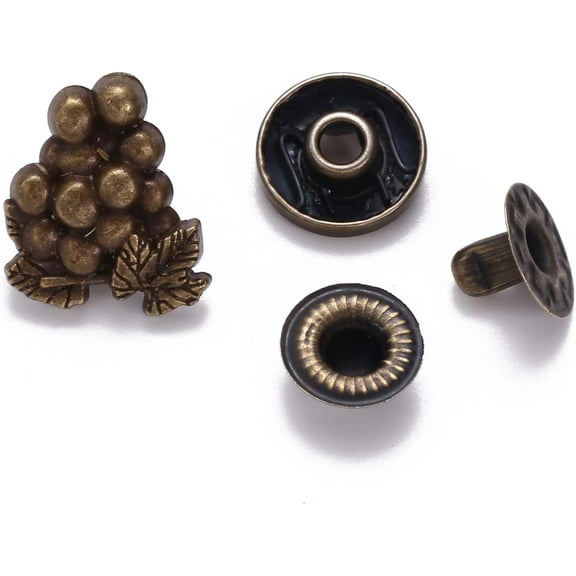 10Set Antique Bronze Brass Snap Buttons Garment Buttons with Alloy Cap Grape Button Parts for Garment Sewing Buttons and DIY Craft Projects