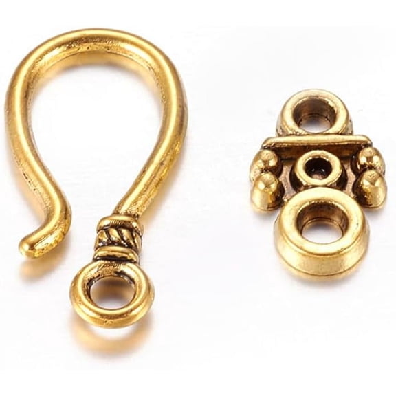 10Set Antique Golden Alloy Hook Clasps Antique Golden Hook Clasp Connectors Clip Hook Ring Toggle Clasps Metal Hook Clasps for Necklace Bracelet Jewelry Making Hook: 24x11x2mm