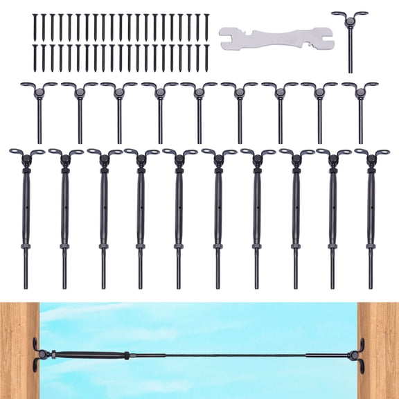 10Set Black Cable Railing Kit 1/8" Swage Toggle Turnbuckle Hardware T316 Stainless Steel for Wood Post WoodEasy System Angle 180 Adjustable Stairs Deck 10 Cable Lines