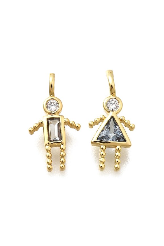 10Set Brass Micro Pave Cubic Zirconia Pendants 12 Birthstones Charms Human Light Steel Blue 14.5~15x7~7.7x2~2.5mm Hole: 2x2.5mm