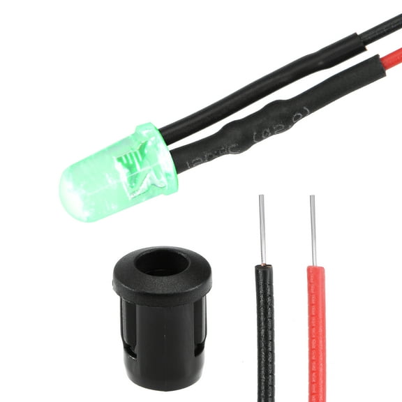 10Set DC 12V 5mm Pre Wired LED with Holder, Emerald Green Light Round Top Clear Lens, 8mm Panel Mount