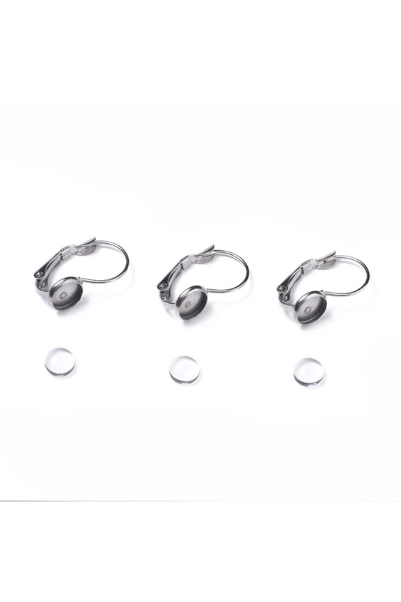 10Set DIY Earring Making with 304 Stainless Steel Leverback Earring Findings and Transparent Oval Glass Cabochons Cabochons: 5.5~6x3mm 1pc/set Earring Findings: 19x8mm Tray: 6mm Pin: 0.8mm 1pc/set