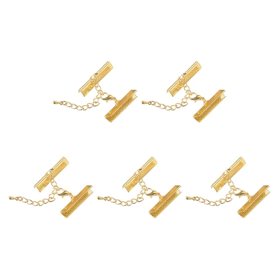 10Set Ribbon Crimp Clamp Ends Lobster Claw Clasps & Chain 30mm Gold Tone for DIY
