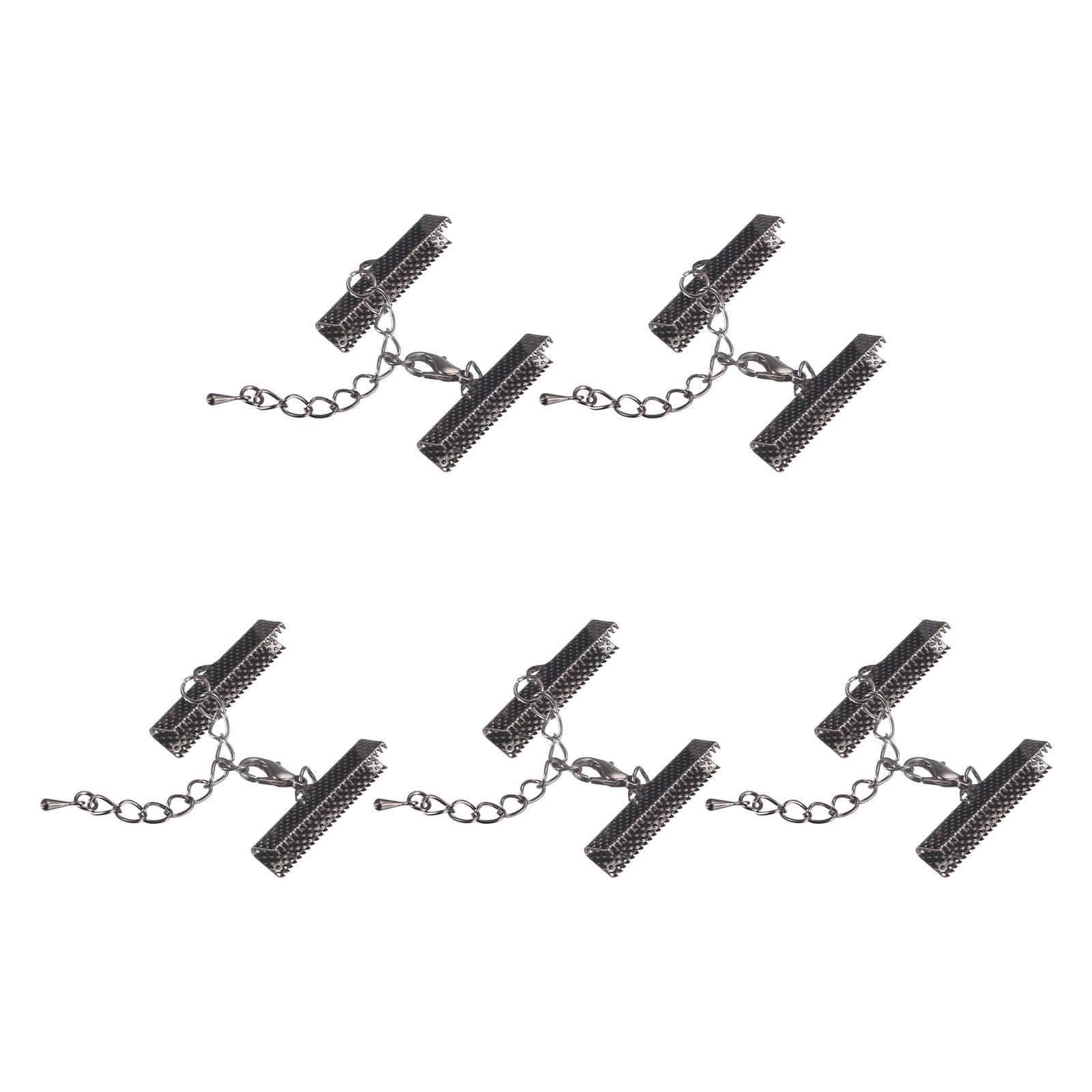 10Set Ribbon Crimp Clamp Ends Lobster Claw Clasps & Chain 30mm Metallic