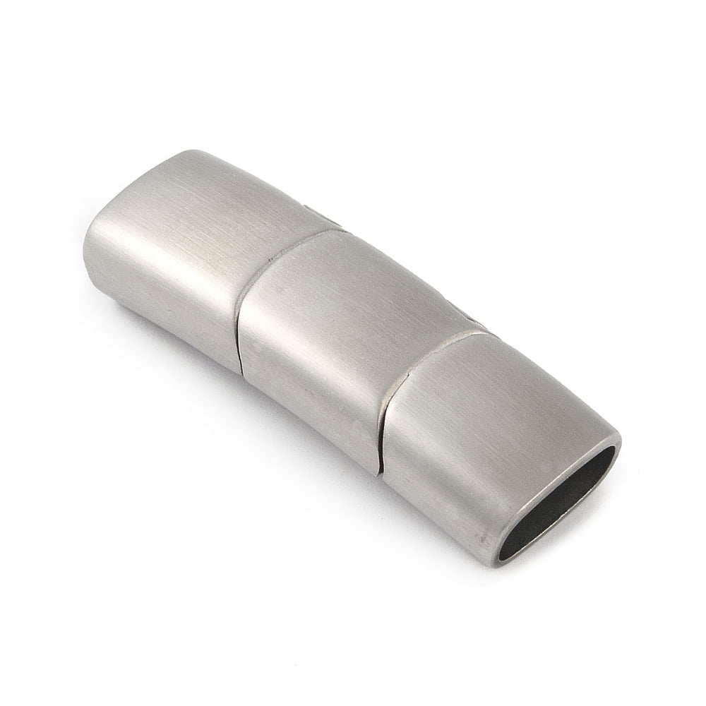 10Set Tarnish Resistant 316 Surgical Stainless Steel Magnetic Clasps with Glue-in Ends Frosted Rectangle Matte Style Stainless Steel Color 43.5x14x8mm Hole: 12x6mm