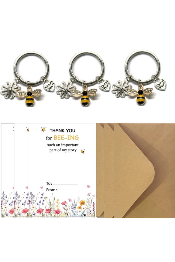 10Set Teacher Appreciation Gift Set Including Bee Keychain with Flower Pendants, Thank You Cards & Kraft Envelopes, Thoughtful End-of-Year Gifts for Educators Graduation Party Favors