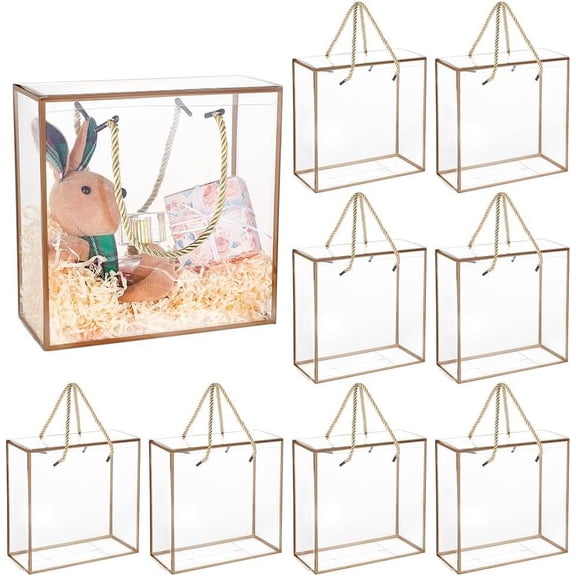 10Set Transparent PET Plastic Gift Box with Polyester Cord Rectangle Dark Goldenrod 20x20x9cm