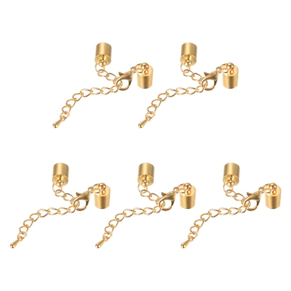 10Sets 7mm Leather Cord End Caps with Lobster Clasps & Extender Chain for DIY, Light Golden