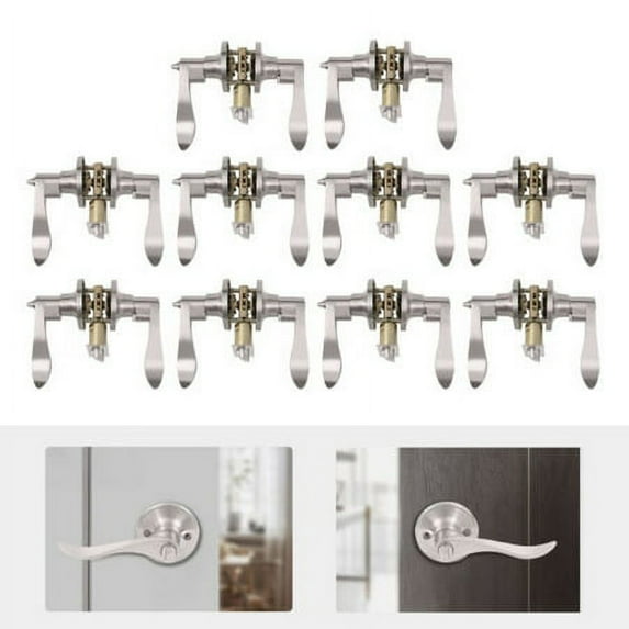 10Sets Bed&Bath Privacy Door Lock Handles Levers Three-Lever Handle Lock Silver