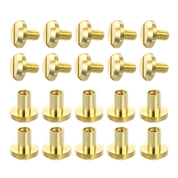 10Sets Brass Chicago Screw Fasteners 6mm Post Nail Stud Rivets for Leathercraft