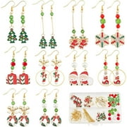 NOBRAND 10Sets Christmas Earring Making Kit Gold Drop Dangle Earrings Christams Charm Enamel Snowflake Christmas Charms Glass Beads