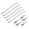 thumbnail image 1 of 10Sets Fold Over Cord Ends with Lobster Claw Clasps Extender Chain 1mm Silver, 1 of 7