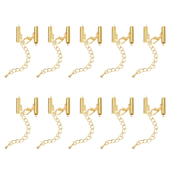 10Sets Slide on End Clasps with Lobster Claw Clasps & Extension Chain 16mm for DIY Craft Making, Gold Tone