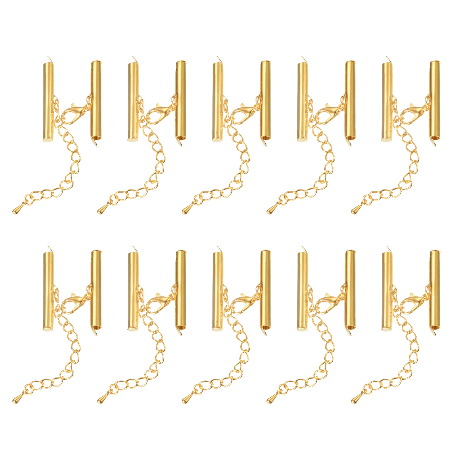 10Sets Slide on End Clasps with Lobster Claw Clasps & Extension Chain 30mm for DIY Craft Making