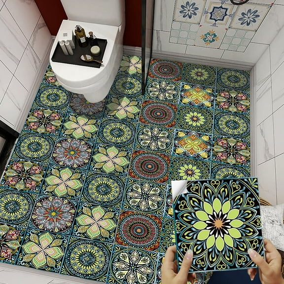 FUDAKUNA 10Piece Anti Slip Matte Film Floor Stickers Peel and Stick Vinyl Tile Wall Sticker Retro Decor Flooring Cover Tiles Decals 7.87"x7.87"