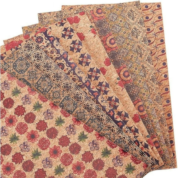 10Sheets with Different Patterns 11.81x7.87inch Cork Fabric Retro Faux Leather Sheets Imitation Wood Grain Pattern Rectangle Natural Color PU Leather Fabric Sheet for Garment Accessories