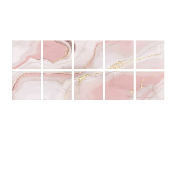 10Sheets Self Adhesive Vinyl Tiles Wall Stickers 8" x 8" Pink Gold Marbling Decals Waterproof Peel and Stick Kitchen Backsplash Decor