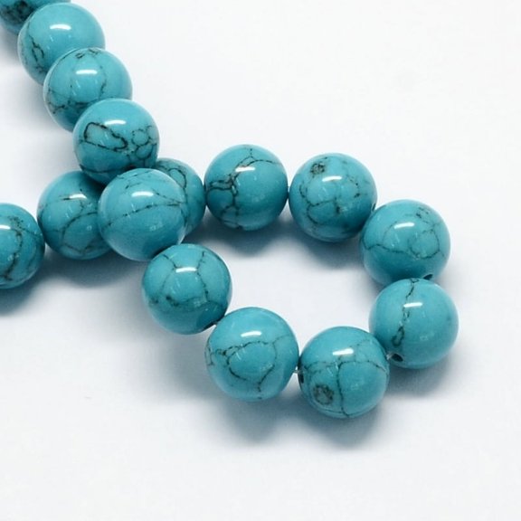 10Strand Dyed Synthetic Turquoise Gemstone Bead Strands Round Dark Turquoise 8mm Hole: 1mm 50pcs/strand 15.7 inch
