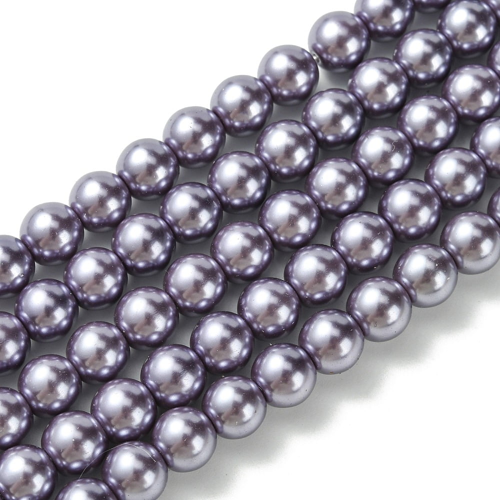 10Strand Eco-Friendly Dyed Glass Pearl Round Beads Strands Grade A Cotton Cord Threaded Medium Purple 8mm Hole: 1.2~1.5mm about 52pcs/strand 15 inch