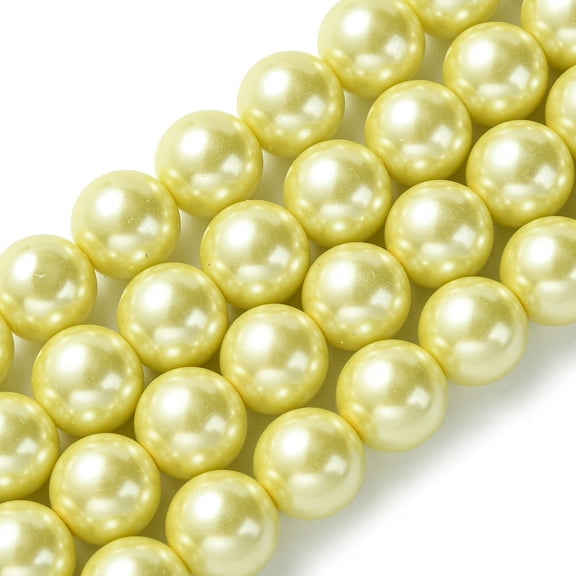10Strand Eco-Friendly Glass Pearl Beads Strands Grade A Round Dyed Cotton Cord Threaded Pale Goldenrod 12mm Hole: 1.2~1.5mm 34pcs/strand 15.7 inch