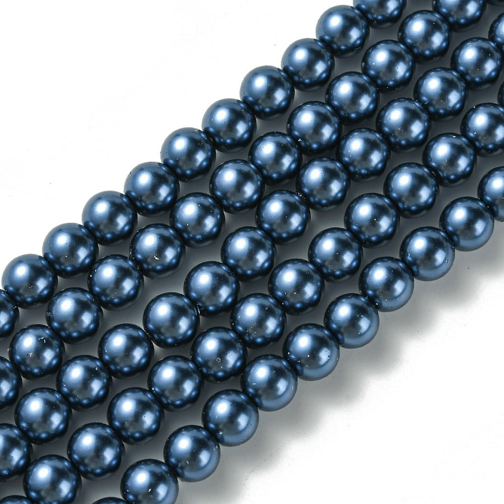 10Strand Eco-Friendly Grade A Glass Pearl Beads Pearlized Round Steel Blue 8mm Hole: 1.2~1.5mm about 52pcs/Strand 16''(40.64cm)