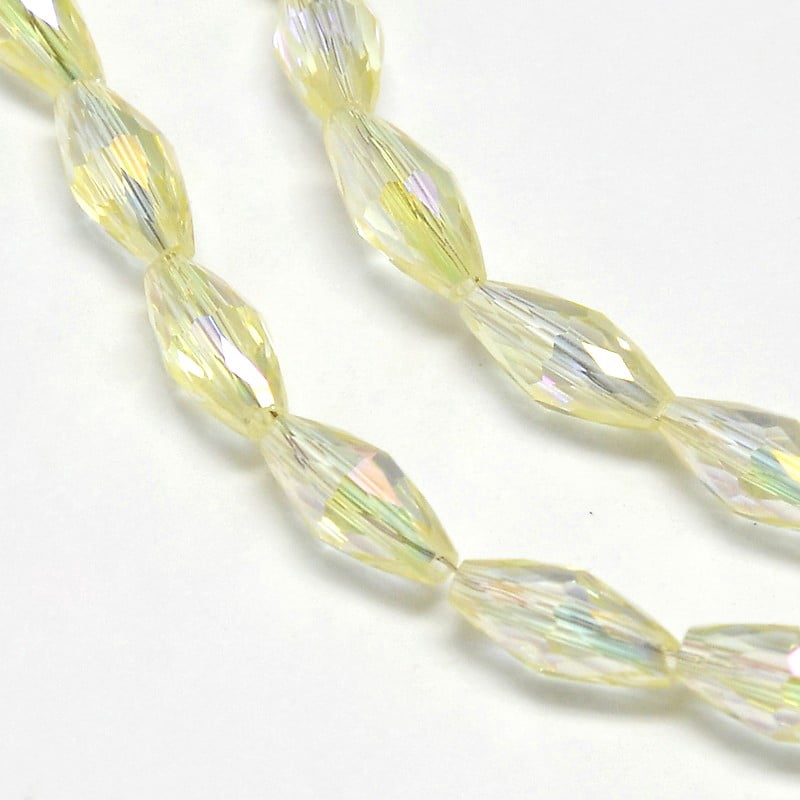 10Strand Electroplate Crystal Glass Rice Beads Strands Faceted Rainbow Color Plated Light Yellow 4x9mm Hole: 1mm about 58pcs/strand 20.4 inch