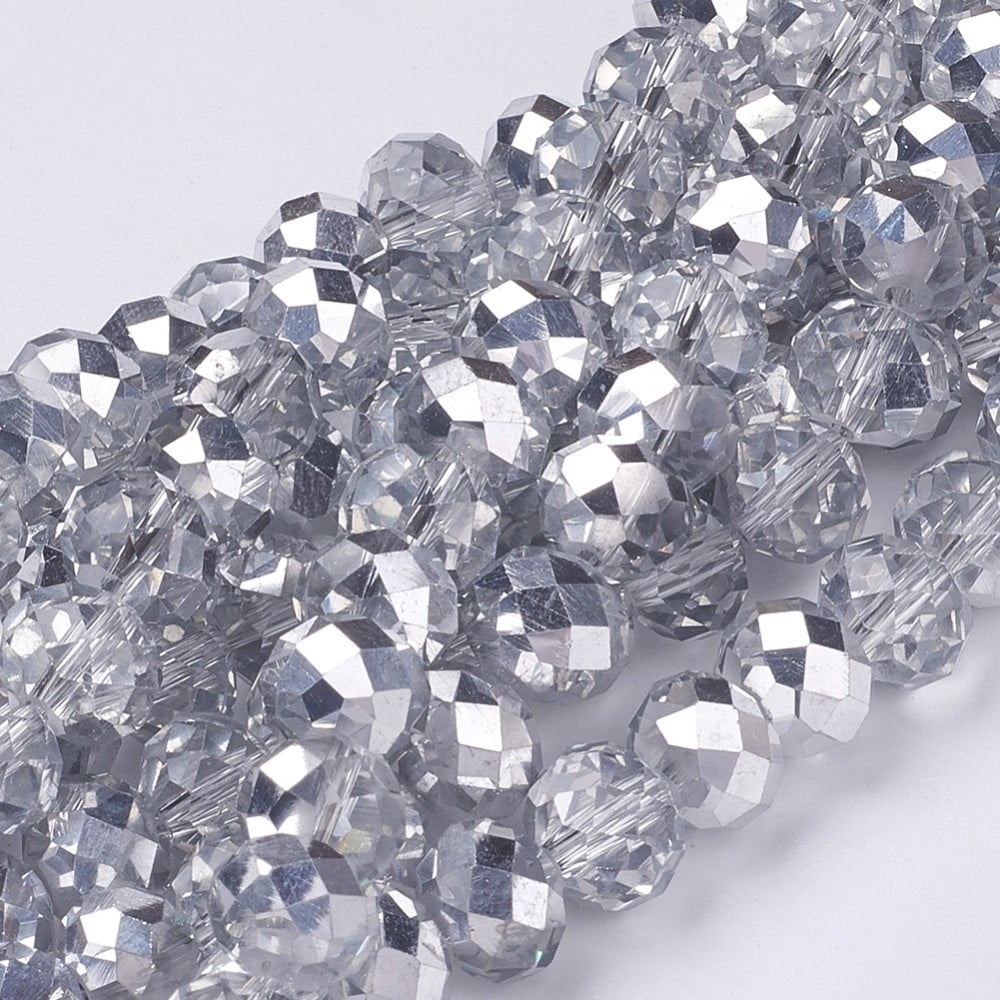 10Strand Electroplate Glass Bead Strands Half Silver Plated Faceted Rondelle Clear 10x7mm Hole: 1mm about 70~72pcs/strand 19.8 inch