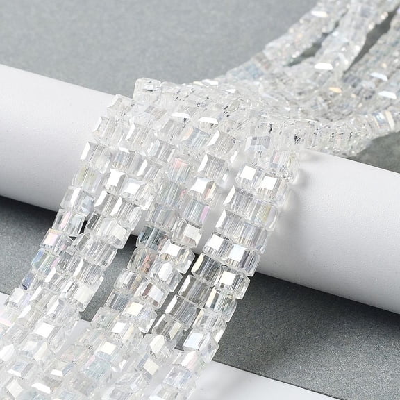 10Strand Electroplate Glass Beads Strands AB Color Plated Faceted Cube Clear AB 4x4x4mm Hole: 1mm 100pcs/strand 17 inch