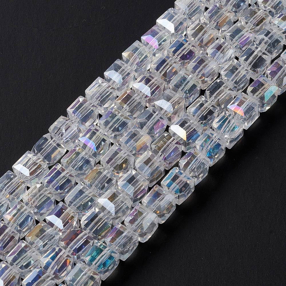 10Strand Electroplate Glass Beads Strands AB Color Plated Faceted Cube Clear AB 7~8x7~8x7~8mm Hole: 1.5mm about 97~100pcs/strand 70~71cm