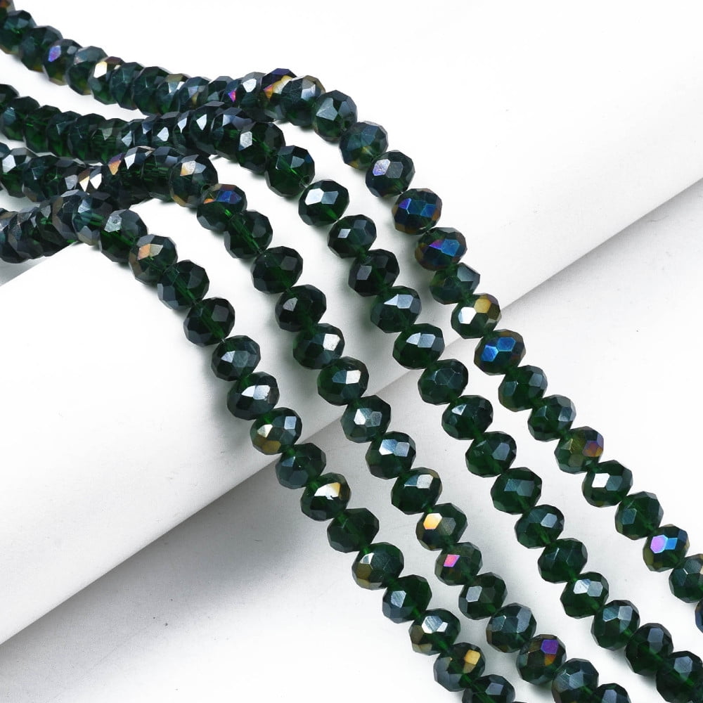 10Strand Electroplate Glass Beads Strands AB Color Plated Faceted Rondelle Dark Green 10x8mm Hole: 1mm about 63~65pcs/strand 49~50cm