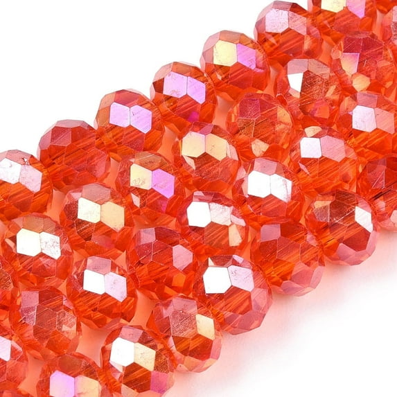 10Strand Electroplate Glass Beads Strands AB Color Plated Faceted Rondelle Orange Red 6x5mm Hole: 1mm 85~88pcs/strand 16.1~16.5 inch(41~42cm)