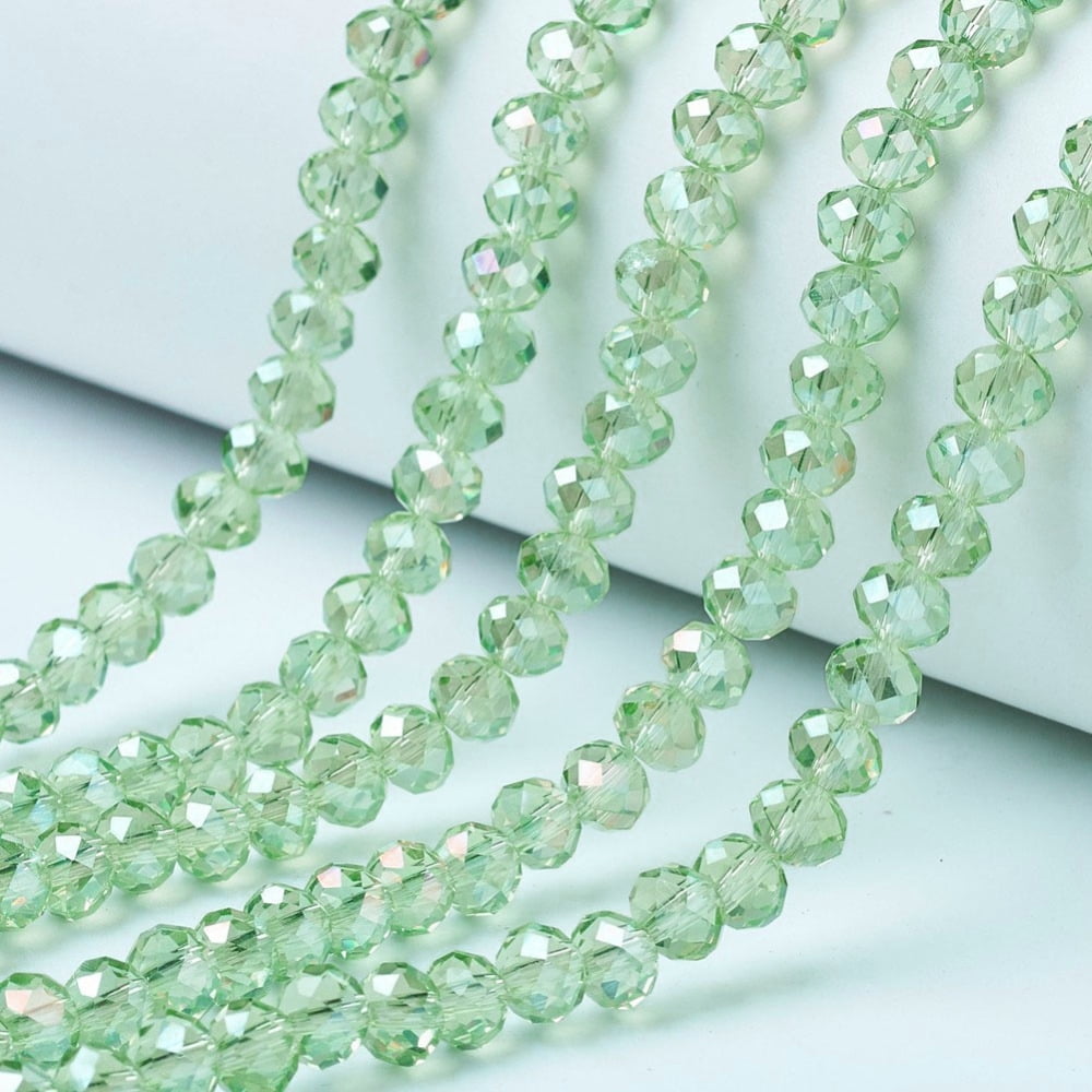 10Strand Electroplate Glass Beads Strands AB Color Plated Faceted Rondelle Pale Green 10x8mm Hole: 1mm about 63~65pcs/strand 49~50cm