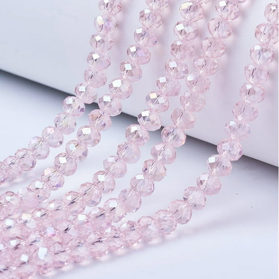 10Strand Electroplate Glass Beads Strands AB Color Plated Faceted Rondelle Pink