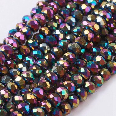 10 Strands AB Color Plated Electroplate Glass Faceted Rondelle Beads – 3x2mm Spacers, Mixed Colors