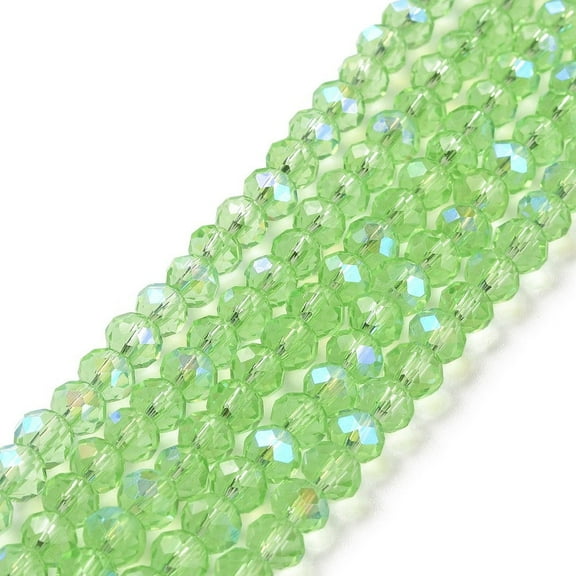 10Strand Electroplate Glass Beads Strands Half Rainbow Plated Faceted Rondelle Light Green