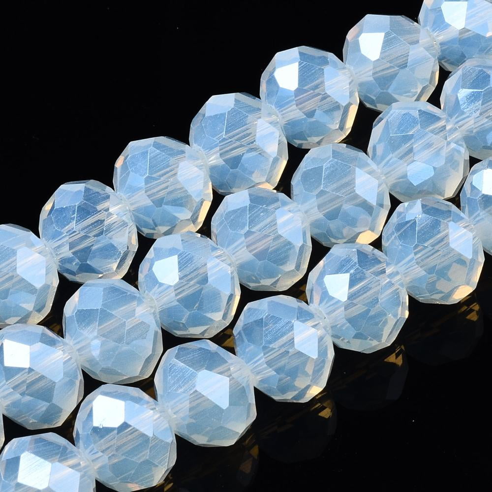 10Strand Electroplate Glass Beads Strands Imitation Jade Beads Pearl Luster Light Blue Plated Faceted Rondelle 10x8mm Hole: 1mm