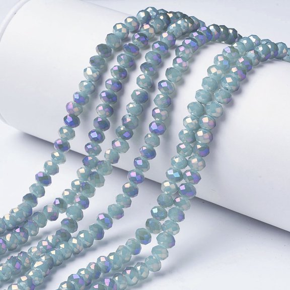 10Strand Electroplate Glass Beads Strands Imitation Jade Full Rainbow Plated Faceted Rondelle Light Blue 4x3mm Hole: 0.4mm about 123~127pcs/strand 16.5~16.9 inch(42~43cm)