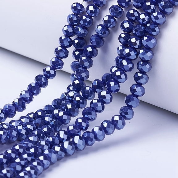 10Strand Electroplate Glass Beads Strands Pearl Luster Plated Faceted Rondelle Midnight Blue 2.9~3.3x2mm Hole: 0.8mm 145~150pcs/strand 34~35cm