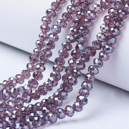10Strand Electroplate Glass Beads Strands Pearl Luster Plated Faceted Rondelle Old Rose 10x8mm Hole: 1mm 63~65pcs/strand 49~50cm