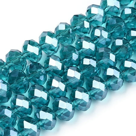 10Strand Electroplate Glass Beads Strands Pearl Luster Plated Faceted Rondelle Steel Blue 8x6mm Hole: 1mm 63~65pcs/strand 39~40cm